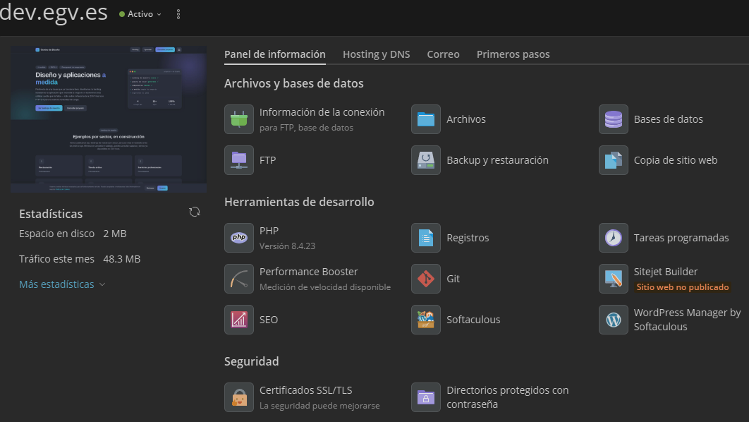 Panel de gestión de dev.egv.es, Diseño y aplicaciones a medida